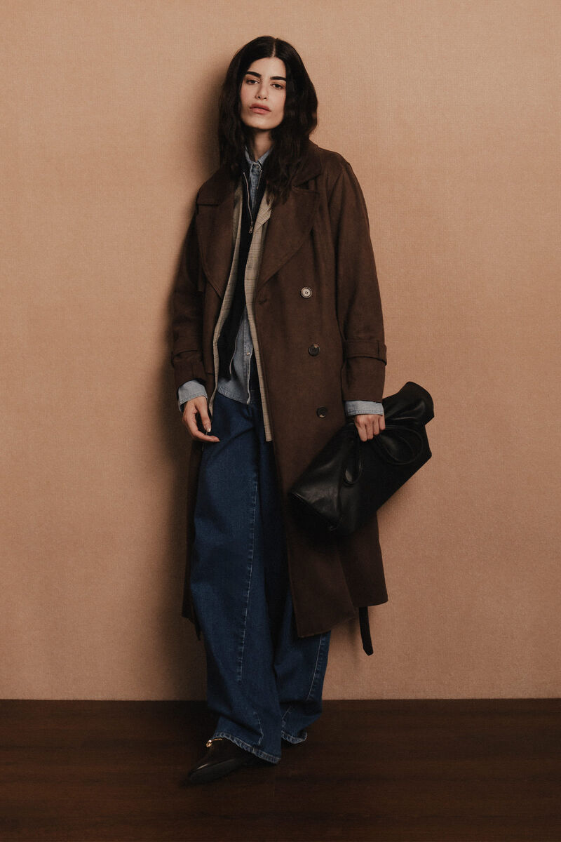 Faux Suede Trench Coat