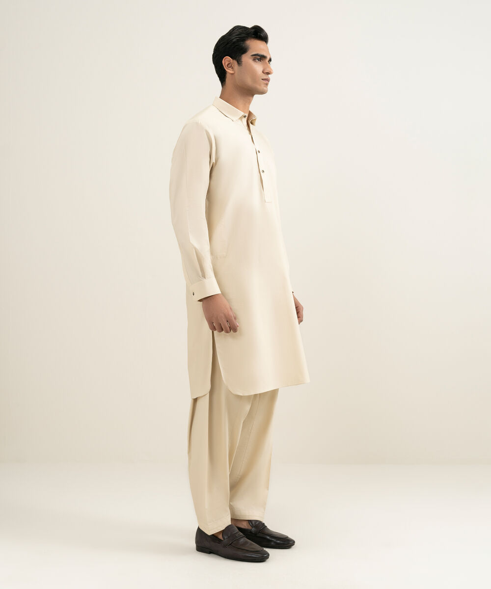 Men's Stitched Beige Kameez Shalwar