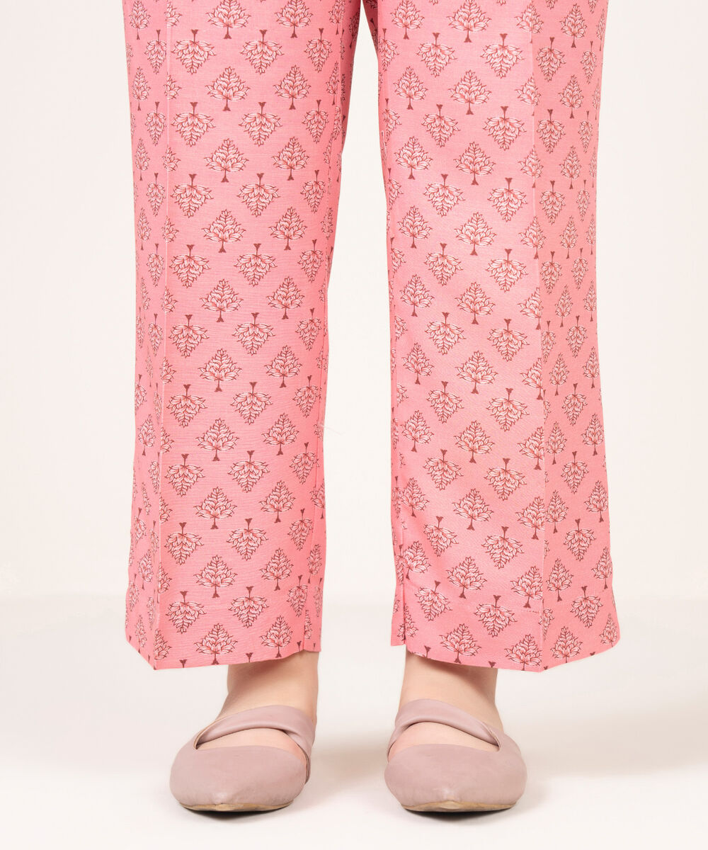 Women's RTW Arabic Khaddar Printed Pink Straight Pants