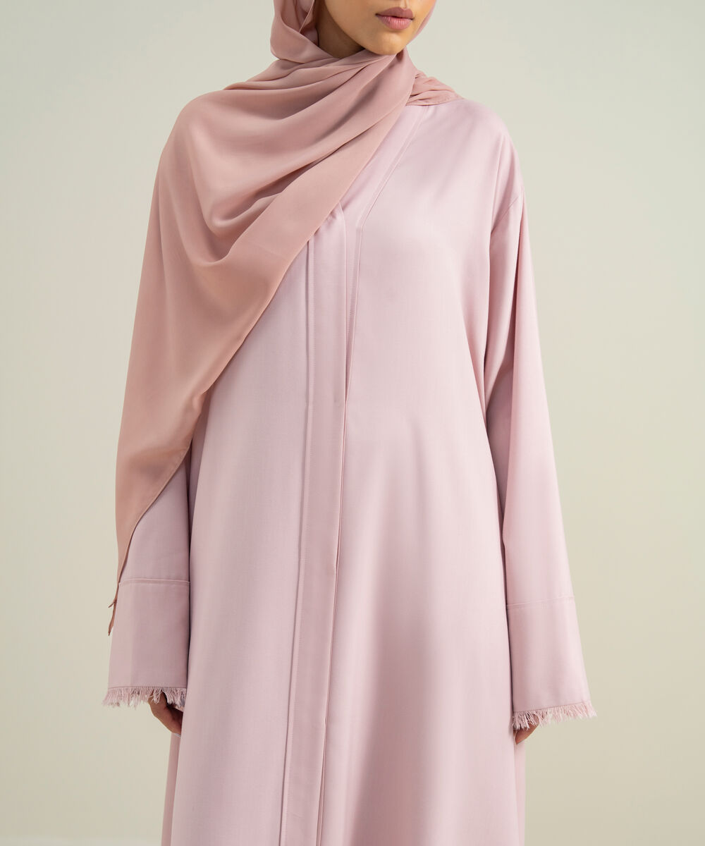 Women's Polyester Pink Front Open Regular Abbaya