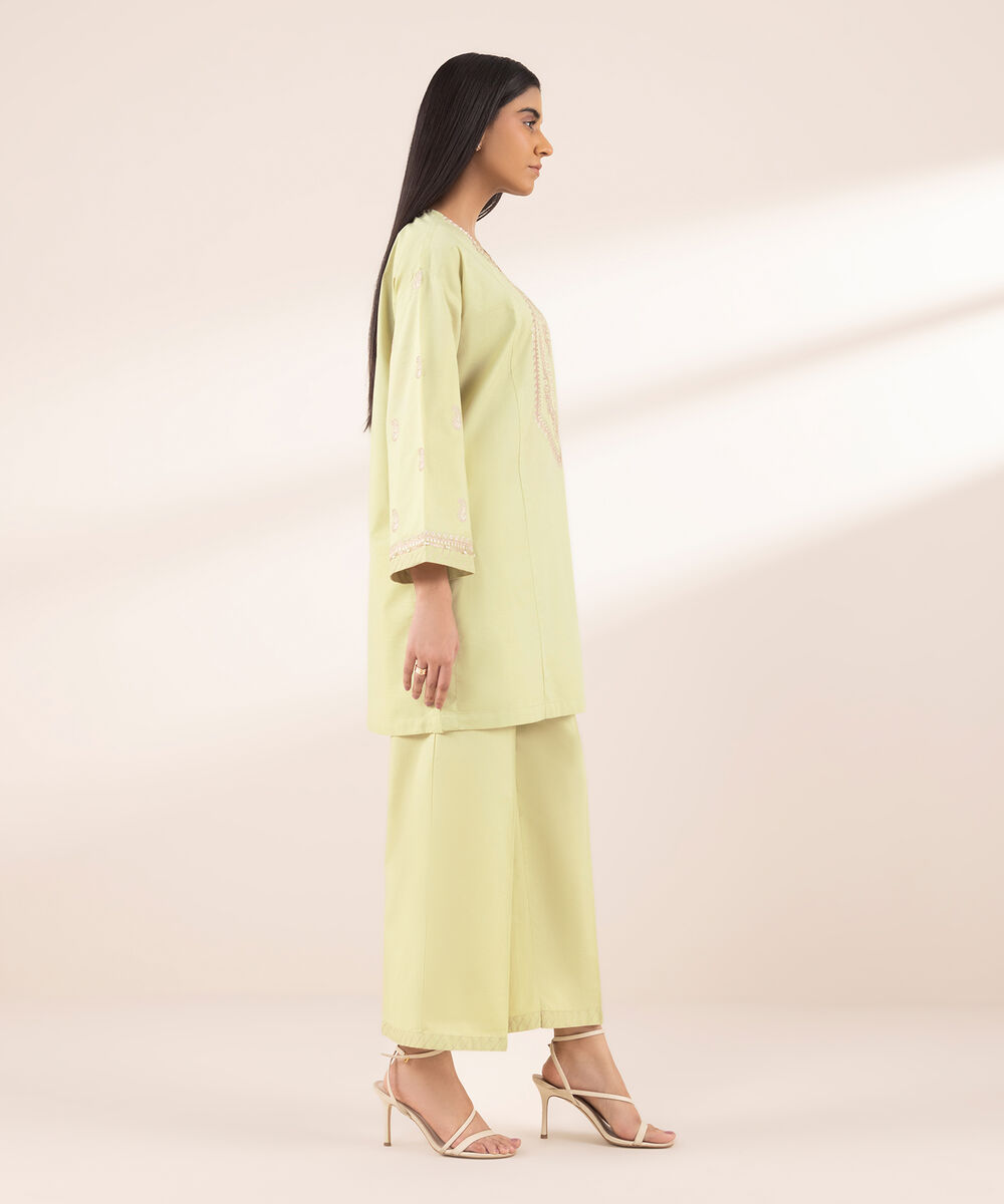 Women's RTW Textured Lawn Beige Embroidered Boxy Shirt