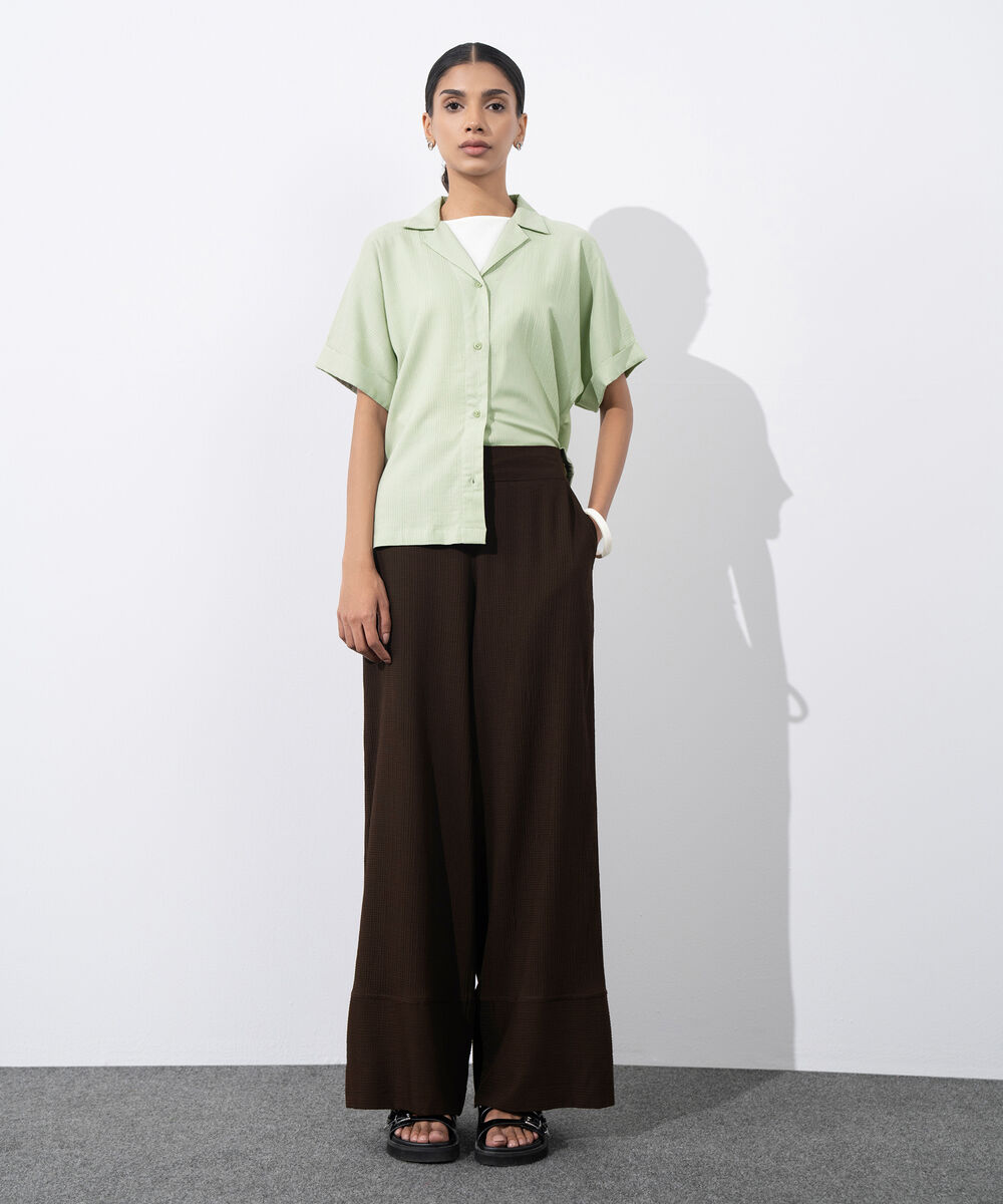 Women's Western Wear Brown Seersucker Pull-On Trousers