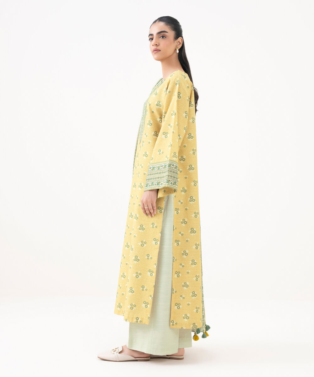 Women's Unstitched Khaddar Printed Yellow 2 Piece Suit