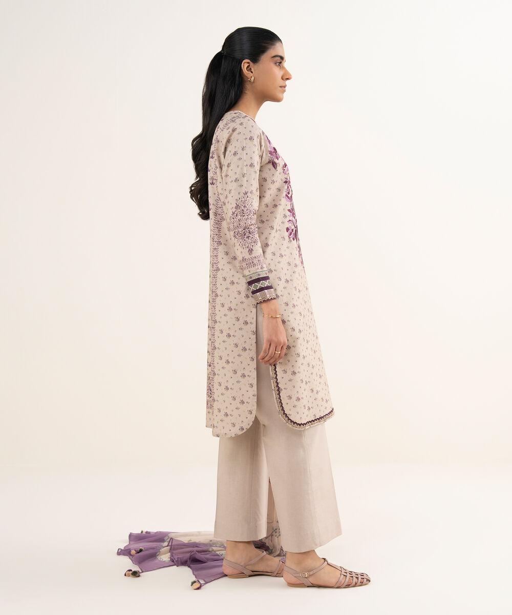 Women's Unstitched Cotton Embroidered Pink 3 Piece Suit