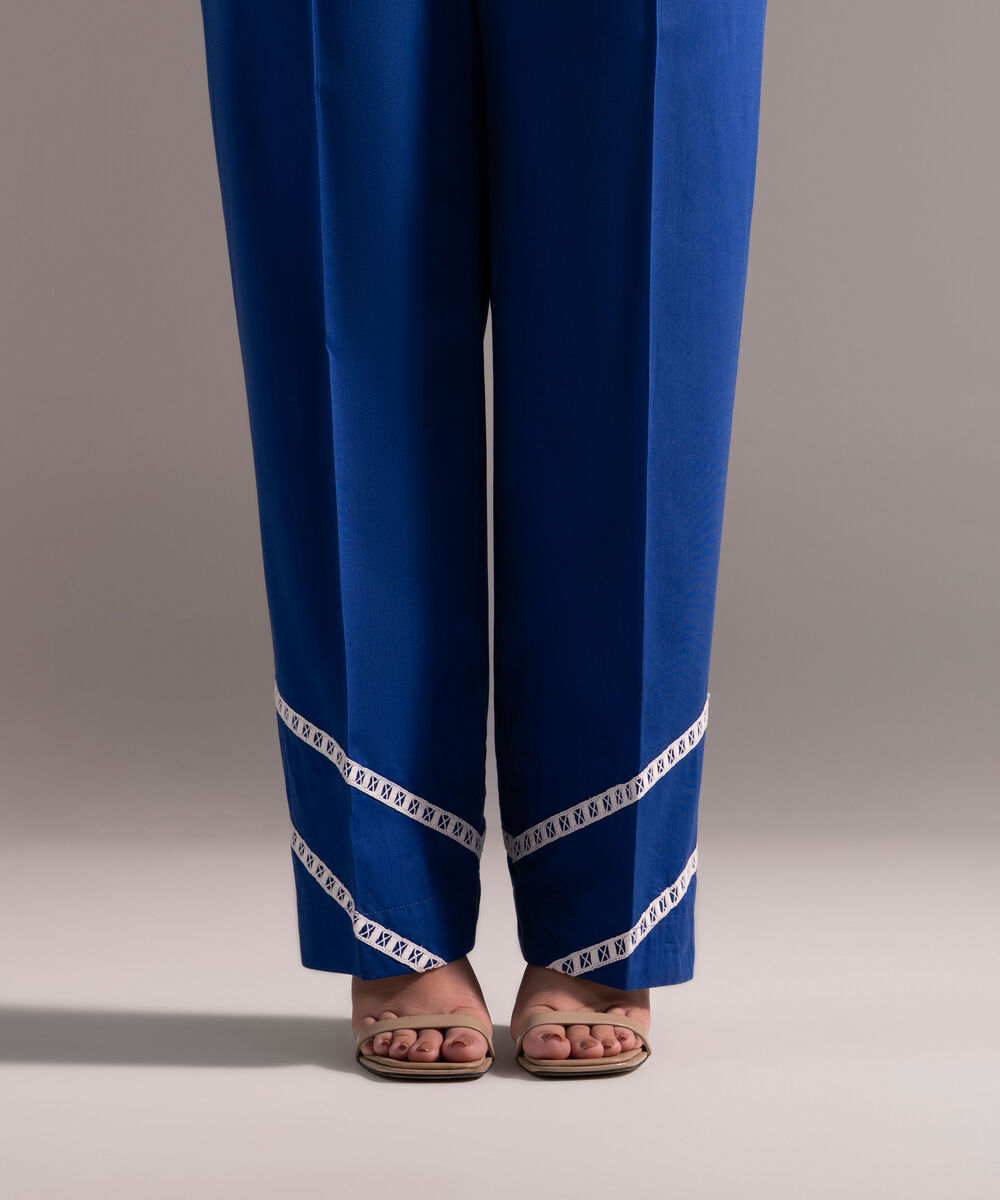 Women's RTW Cotton Viscose Solid Dark Blue Straight Pants