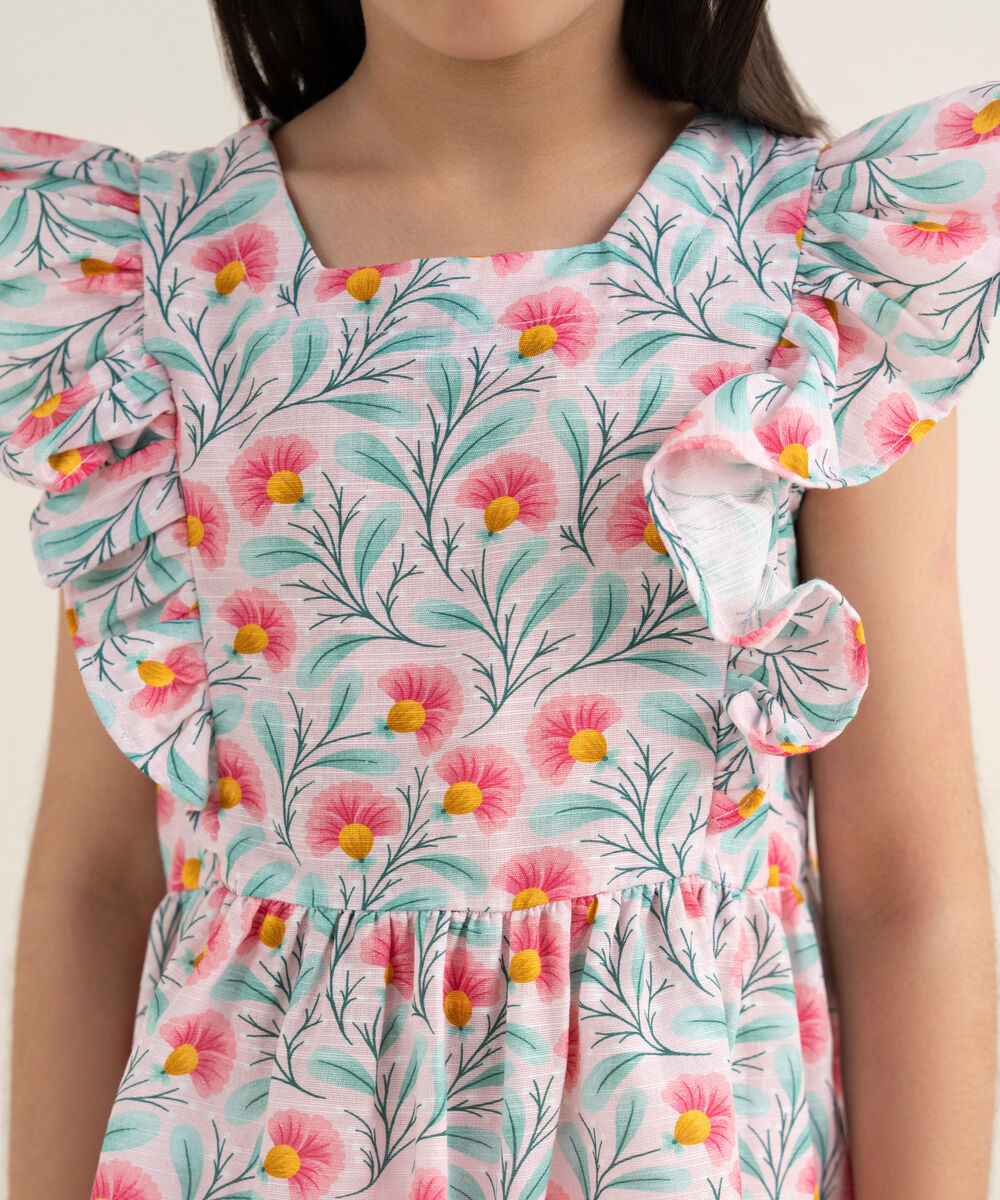 Girl's Khaddar Printed Pink 2 Piece Set