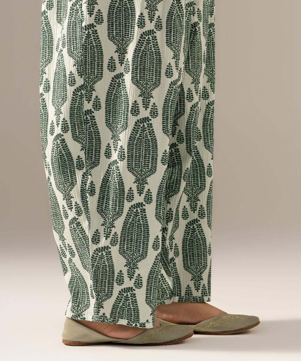 Women's RTW Seersucker Printed White Shalwar
