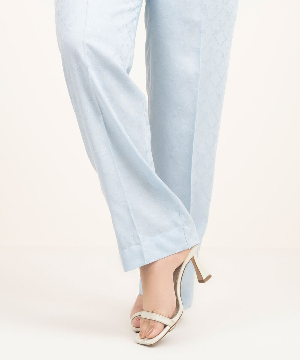 Women's RTW Arabic Self Jacquard Embroidered Blue Straight Pants