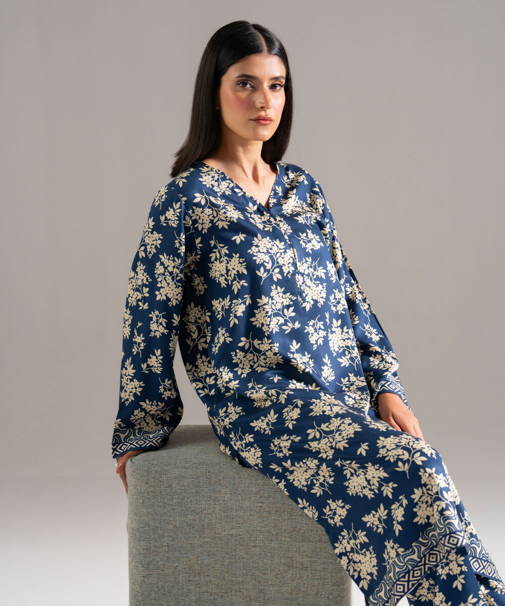 Women's RTW Bedford Printed Blue 2 Piece Suit