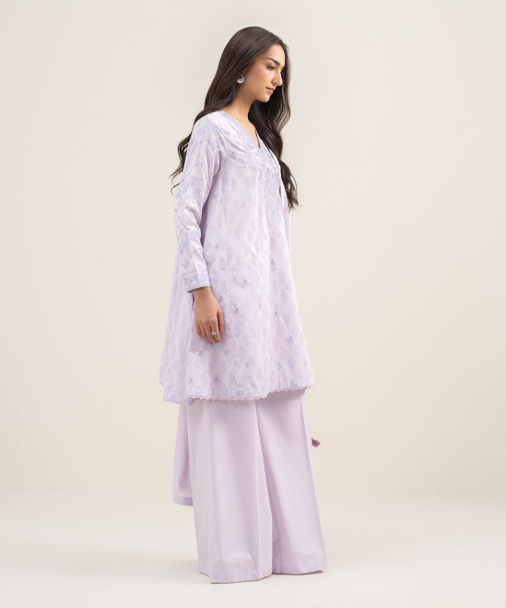 Women's RTW Lawn Embroidered Lilac 3 Piece Suit