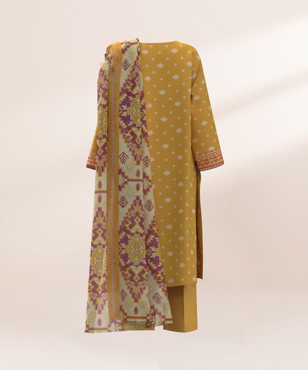 Women's Three Piece Printed Deep Saffron Lawn Suit