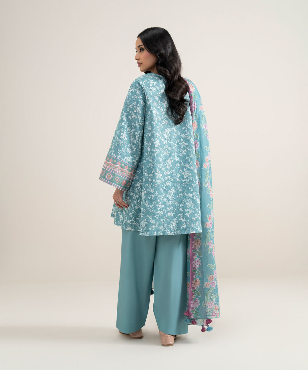 Women's Unstitched Lawn Printed Aqua 3 Piece Suit