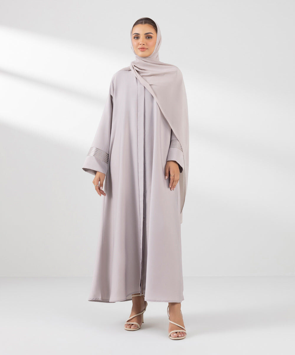 Woman - Grey Embroidered Button Through Abaya
