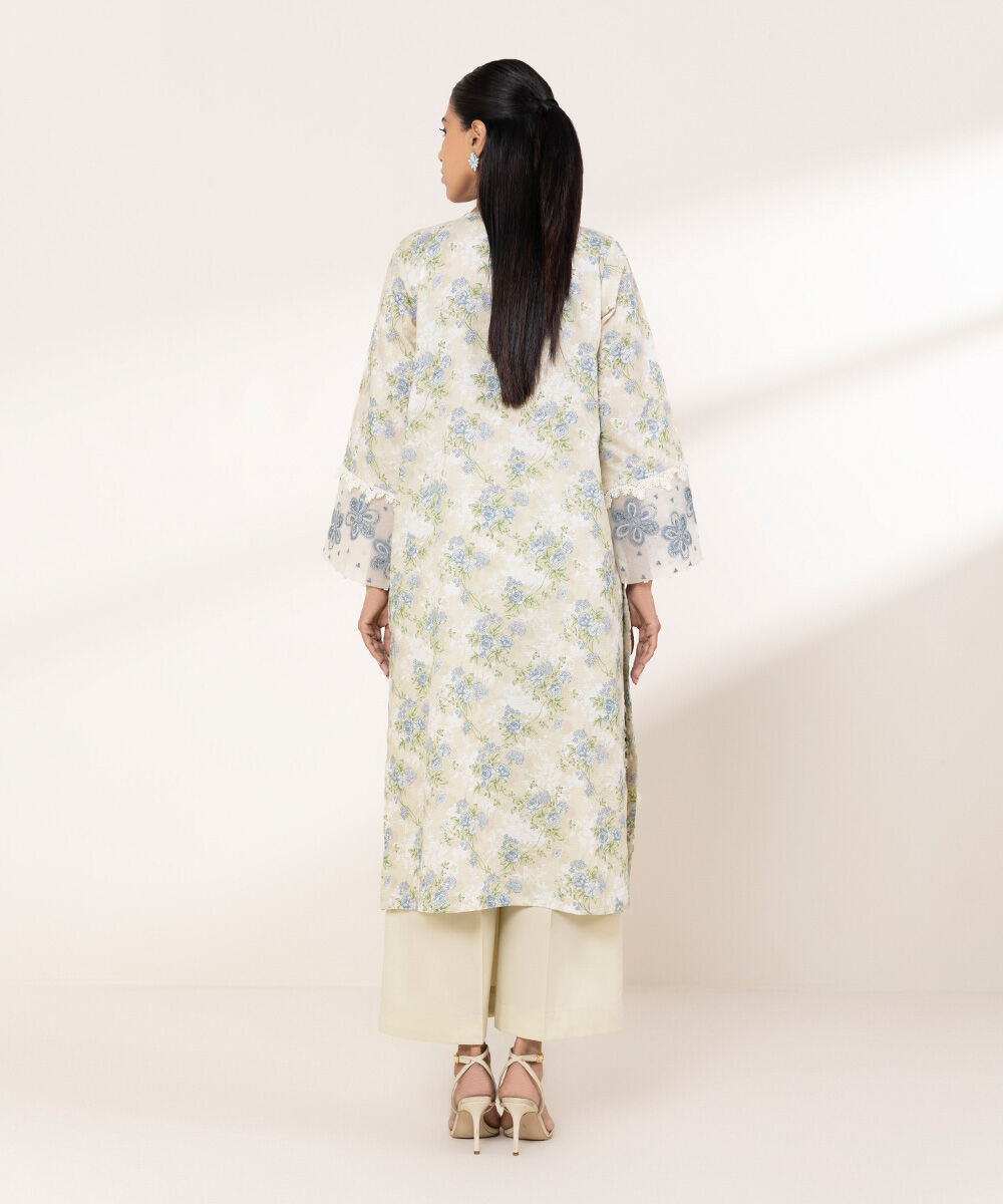 Women's RTW Zari Lawn Blue Embroidered A-Line Shirt