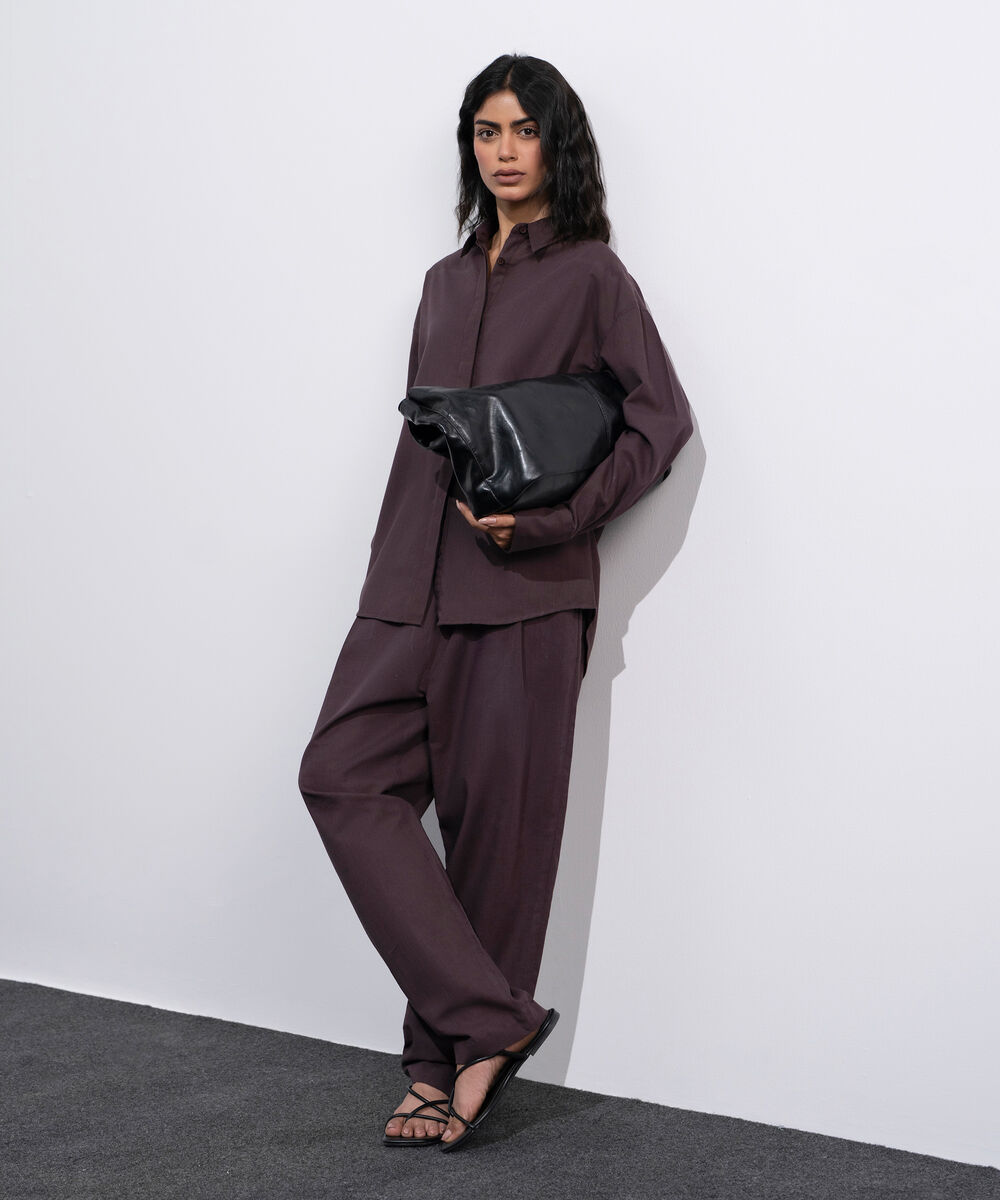 Women's Brown Linen Blend Slouchy Trousers
