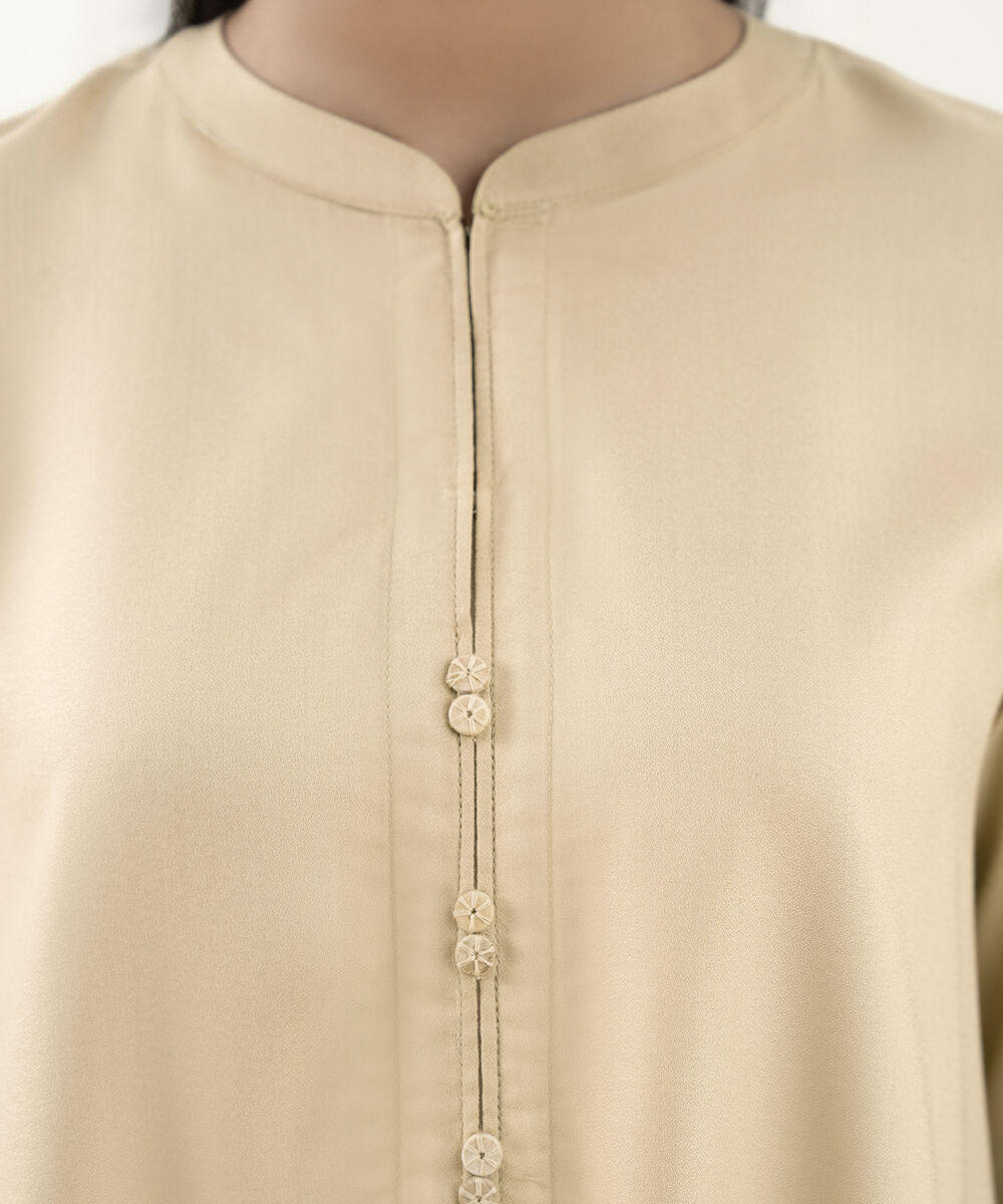 Women's RTW Dobby Beige Solid Straight Shirt
