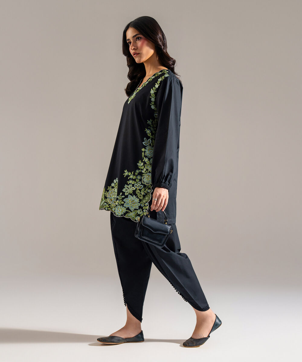 Women's RTW Lawn Embroidered Black 2 Piece Suit