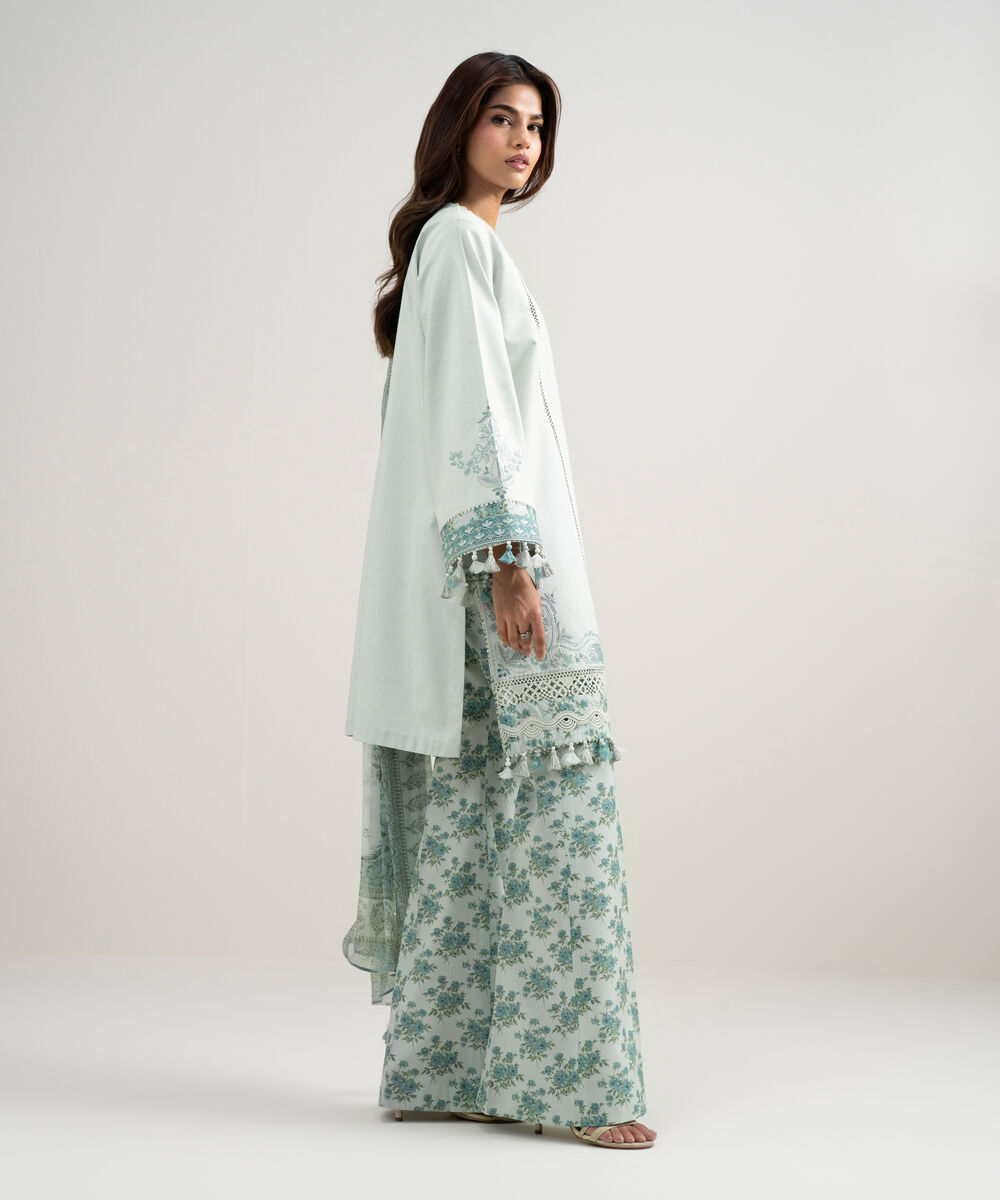 Women's Unstitched Textured Lawn Embroidered Green 3 Piece Suit