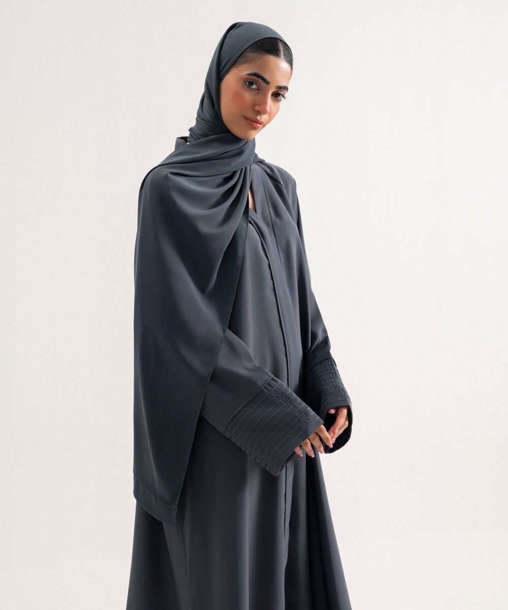 Women's Polyester Dark Grey Raglan Abaya Set