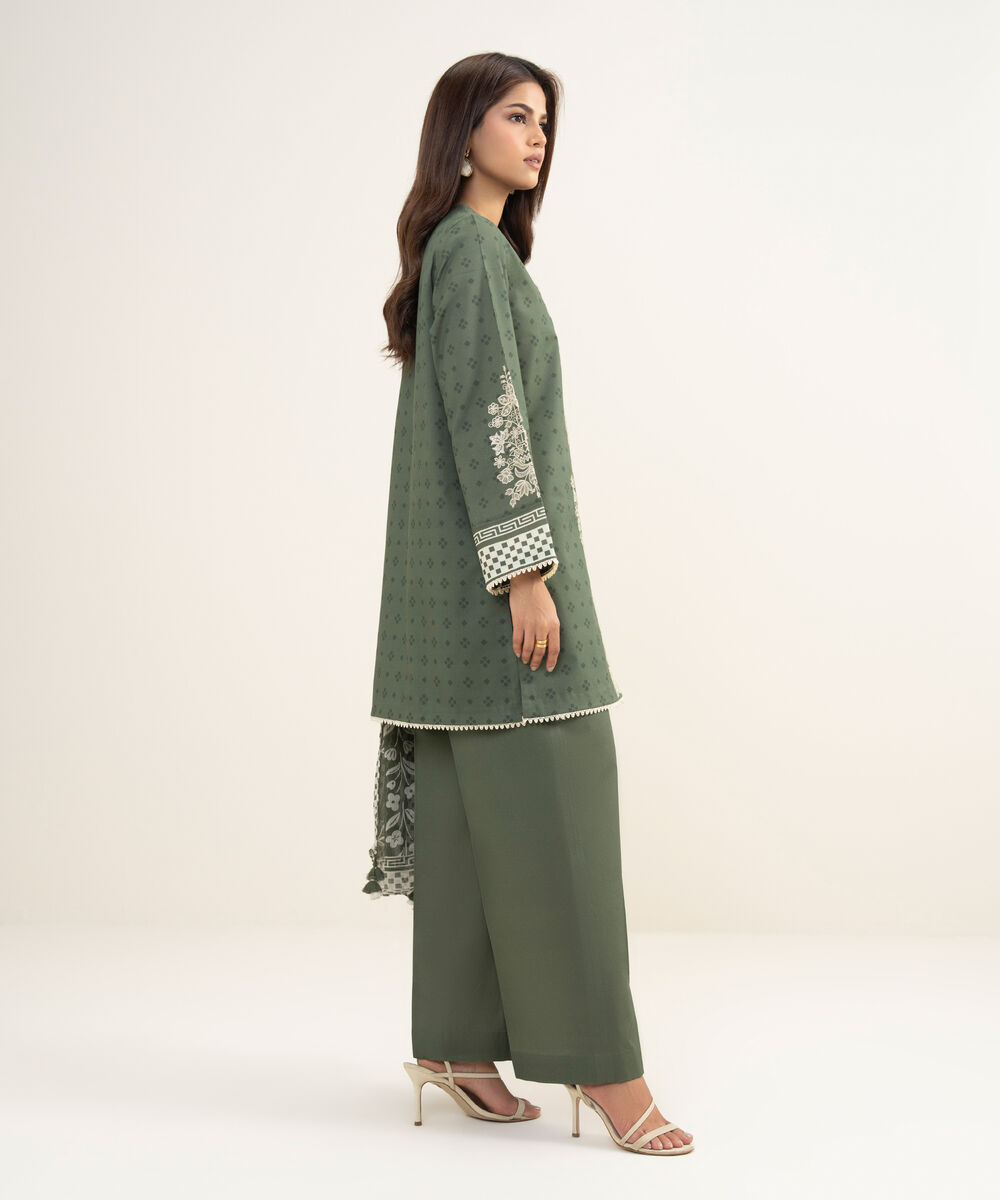 Women's Unstitched Lawn Embroidered Green 3 Piece Suit