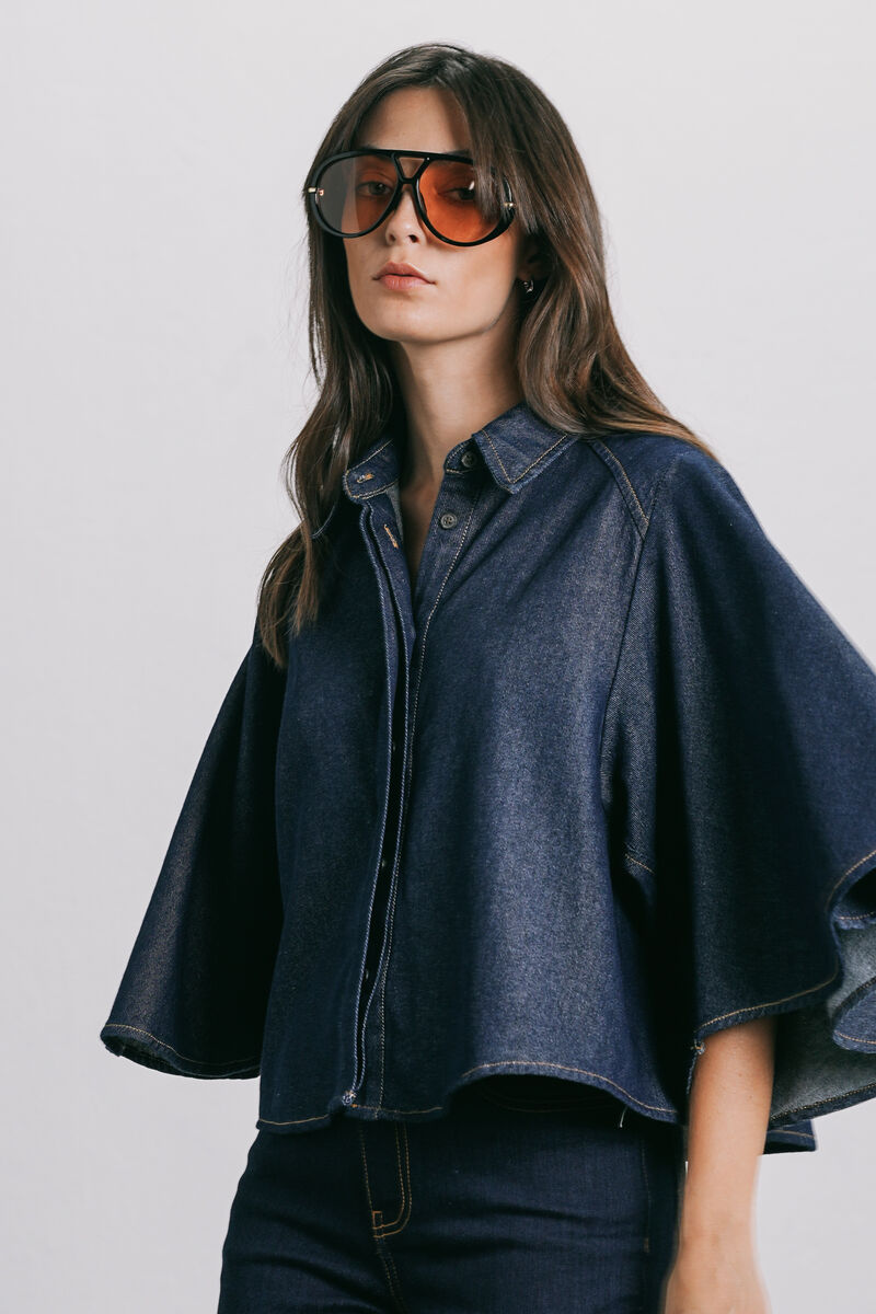 Denim Shirt With Cape Sleeves