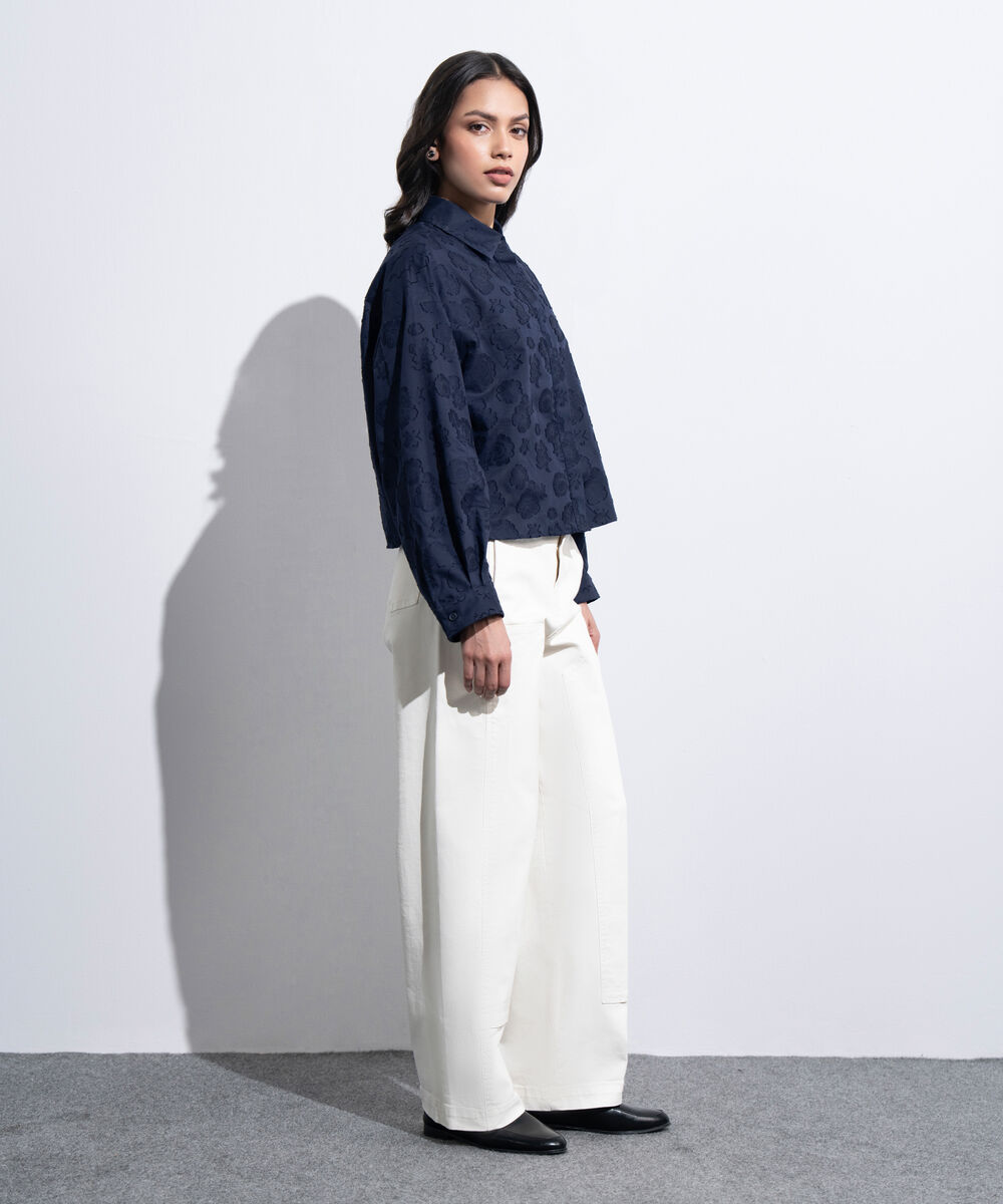 Women's Western Navy Button Through Cocoon Shirt