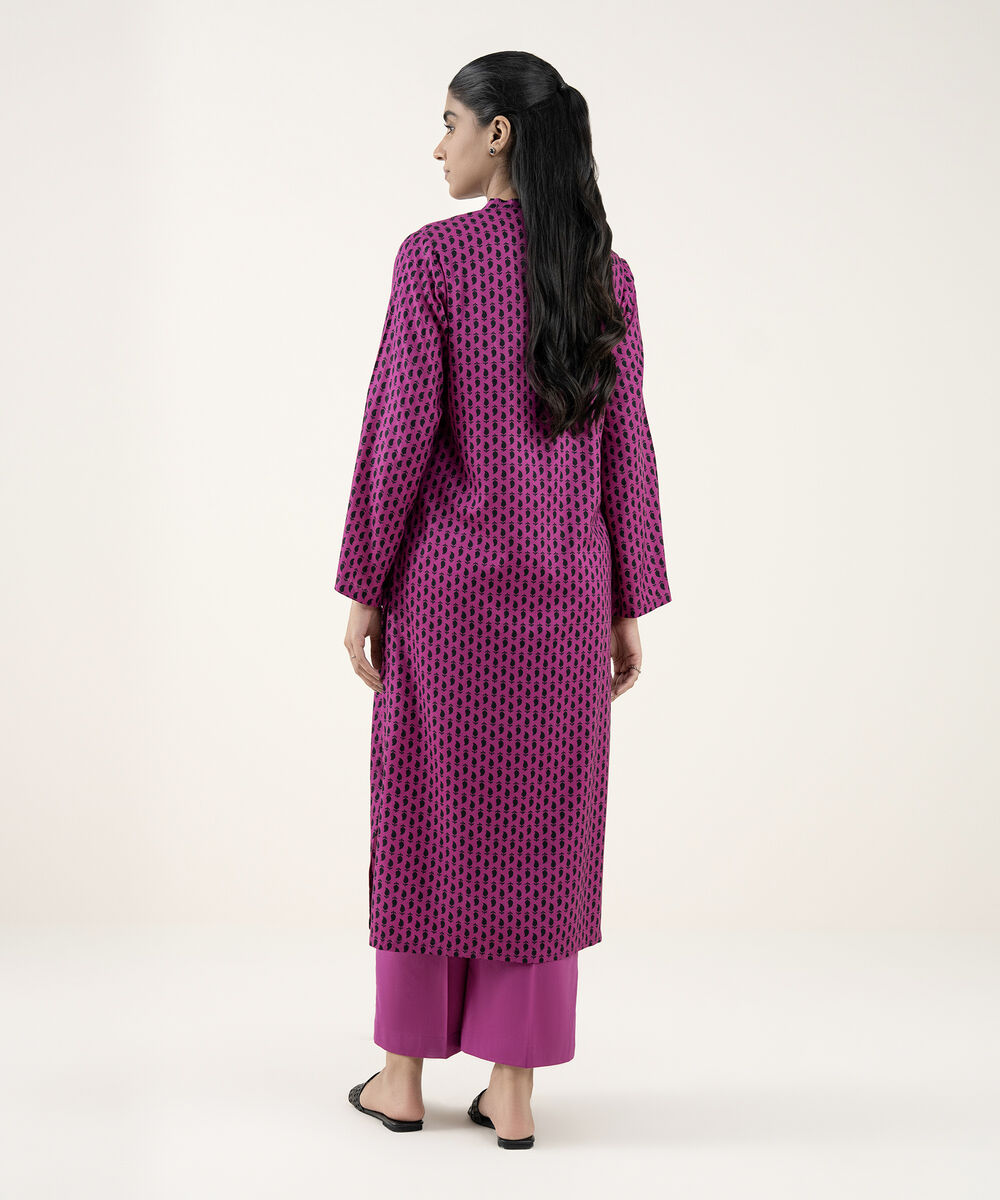 Women's RTW Arabic Lawn Purple Printed Straight Shirt