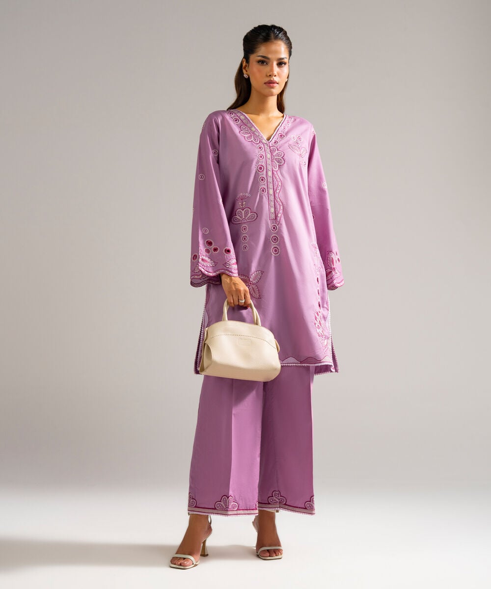 Women's RTW Lawn Embroidered Lilac 2 Piece Suit