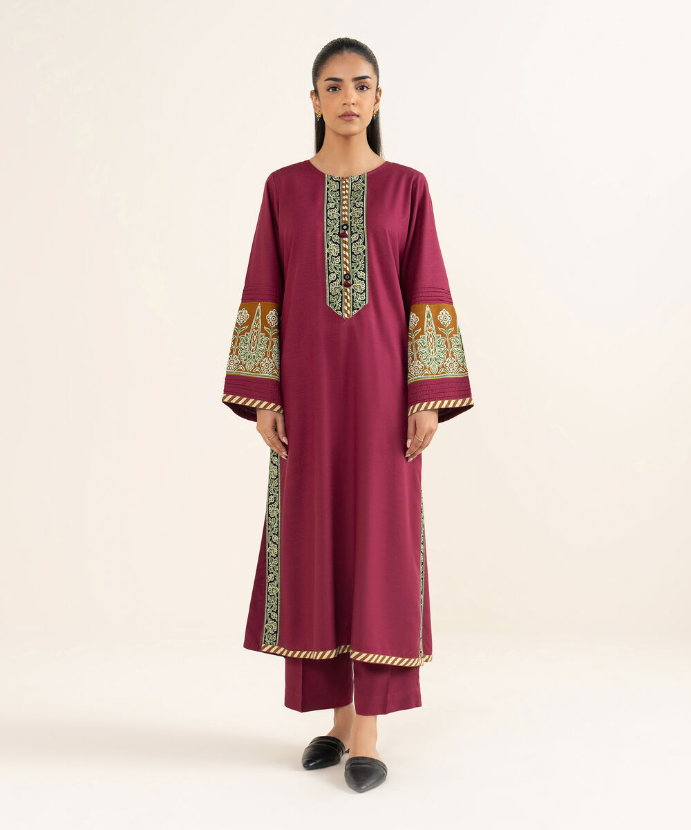 Women's RTW Herringbone Solid Dark Pink A-Line Shirt