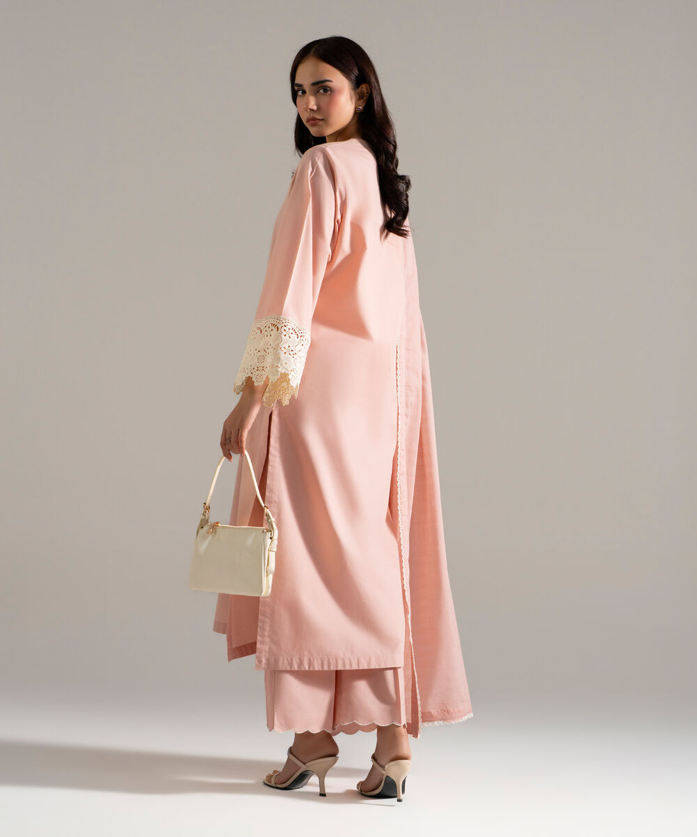 Women's RTW Cambric Printed Pink 3 Piece Suit