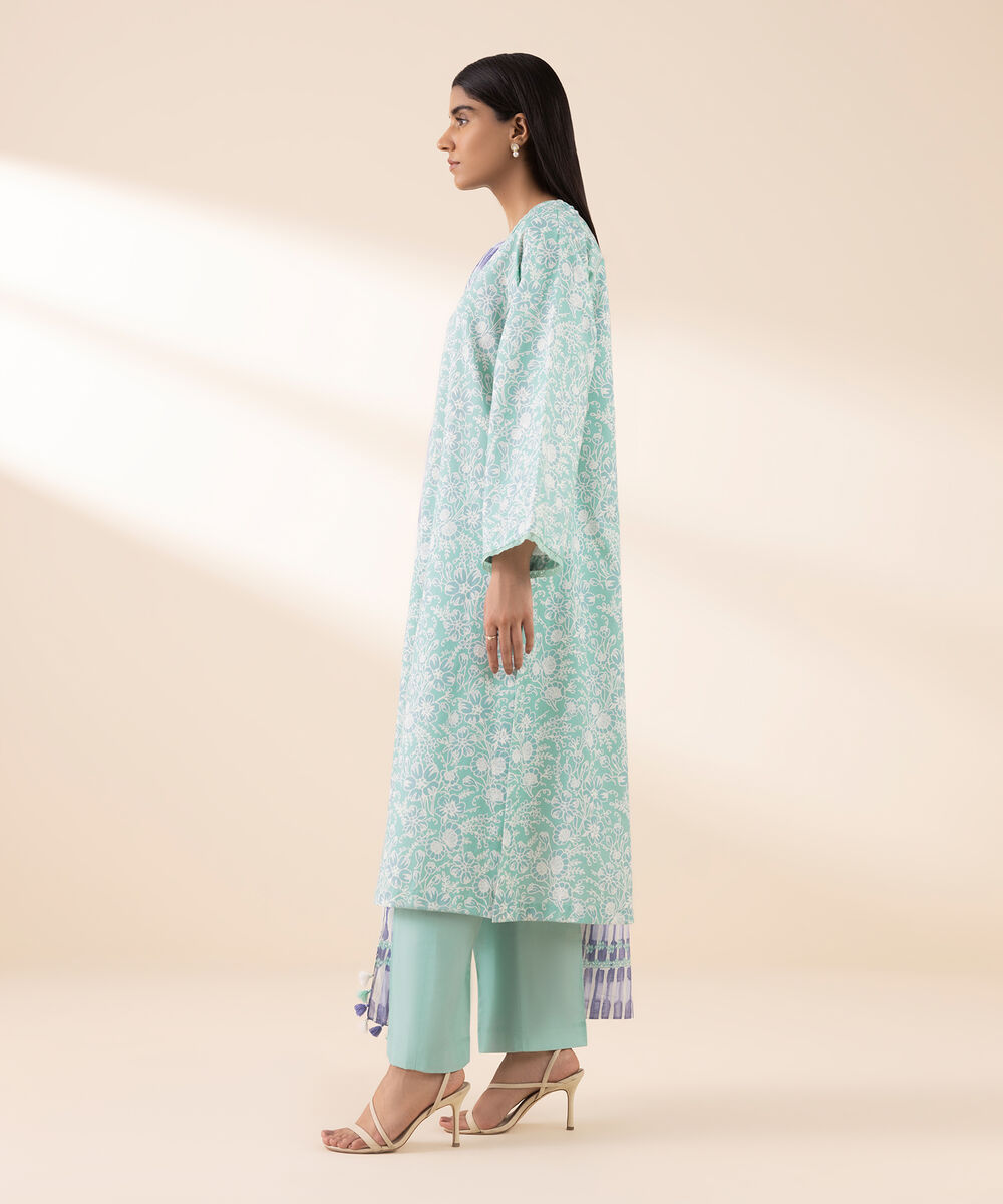 Women's Unstitched Lawn Printed Blue 3 Piece Suit