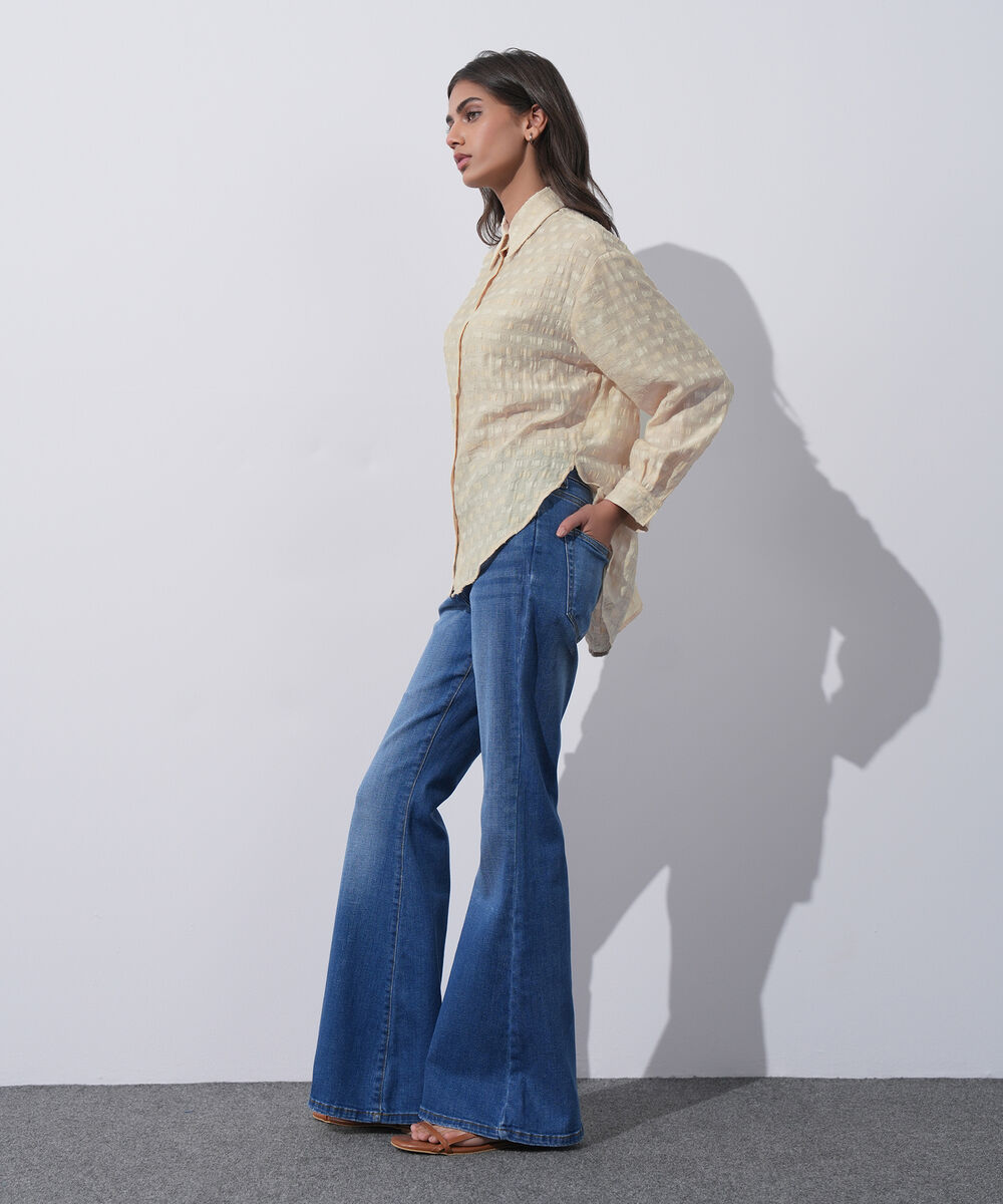 Women's Western Wear Beige Textured Shirt