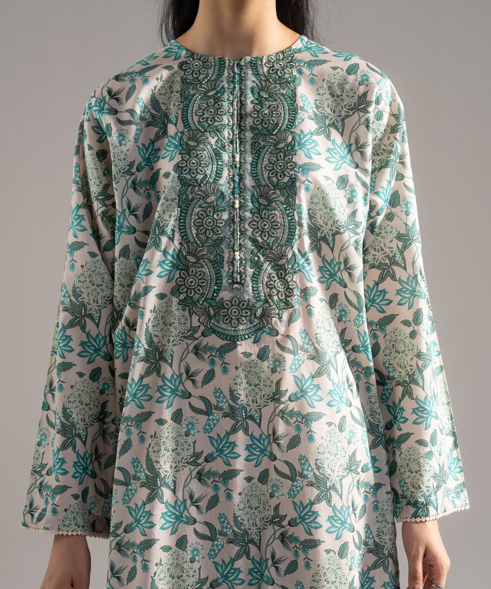 Women's RTW Lawn Printed Embroidered Grey 2 Piece Suit