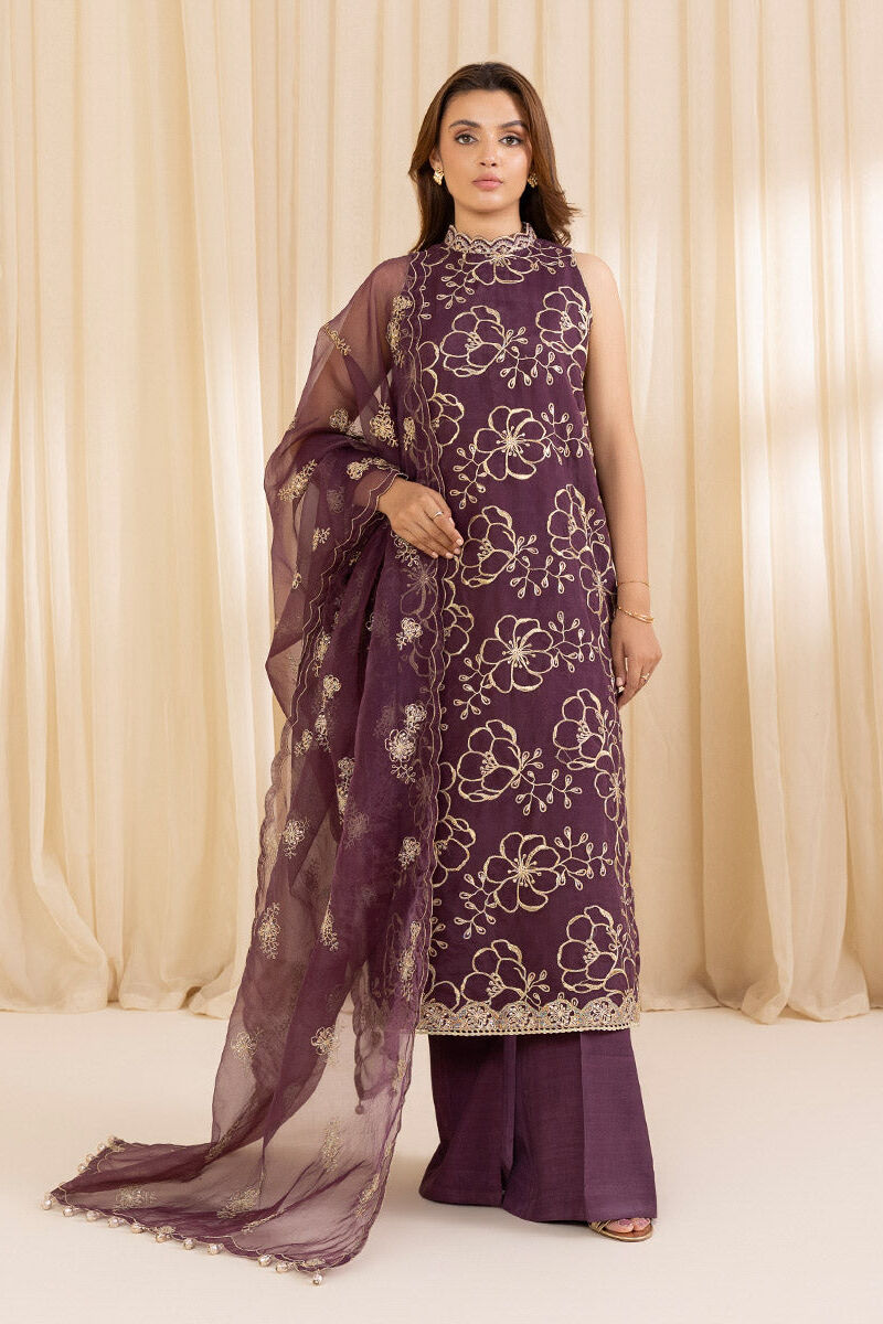 3 Piece - Embroidered Organza Suit