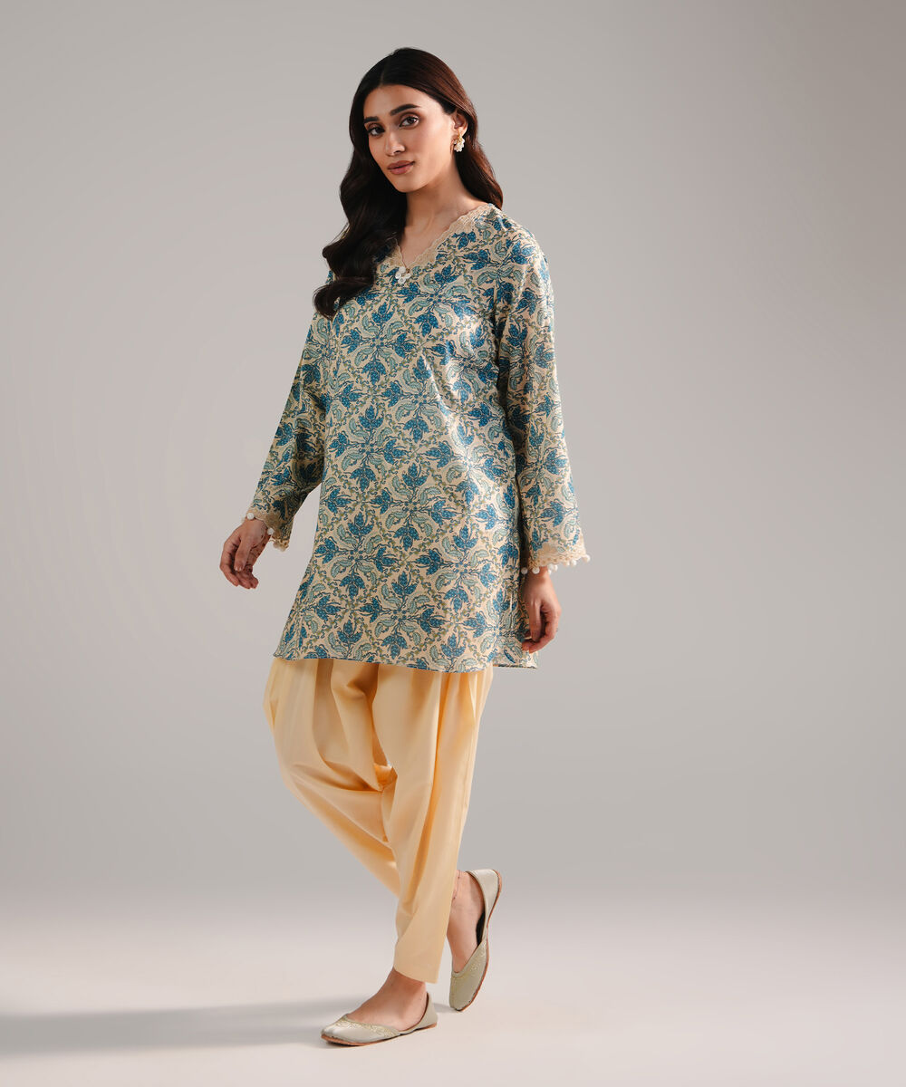 Women's RTW Lawn Embroidered Pale Yellow Straight Shirt
