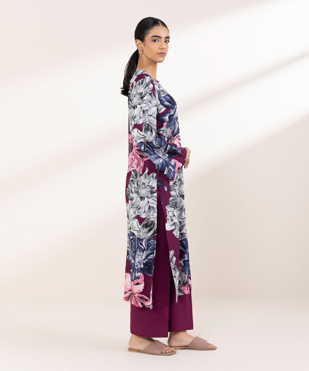 Women's Pret Arabic Lawn Plum Printed Straight Shirt