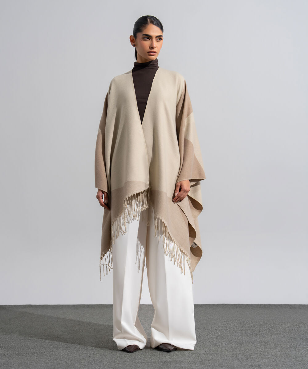 Women's Western Wear Ecru Polyester Cape Shawl