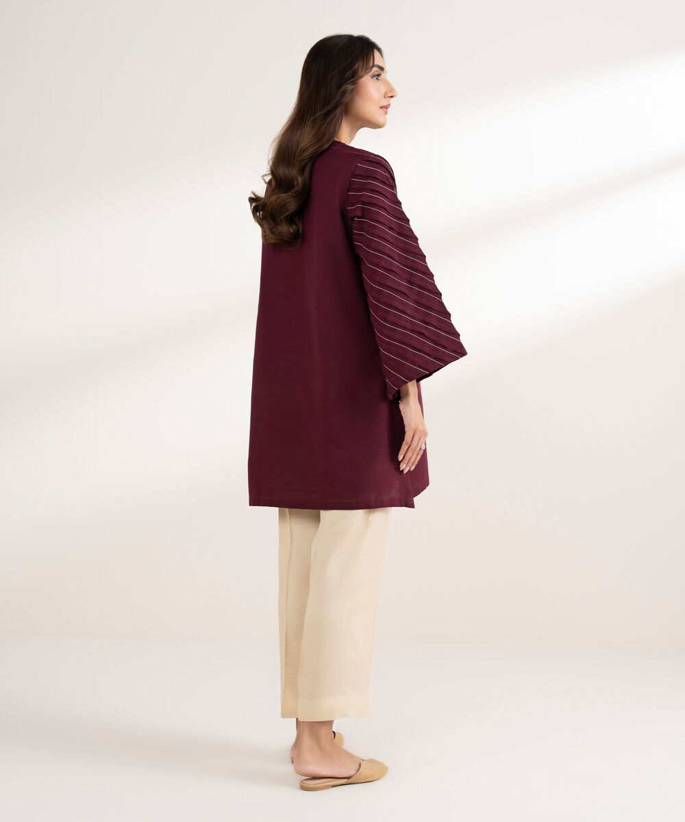 Women's RTW Khaddar Solid Straight Purple Shirt