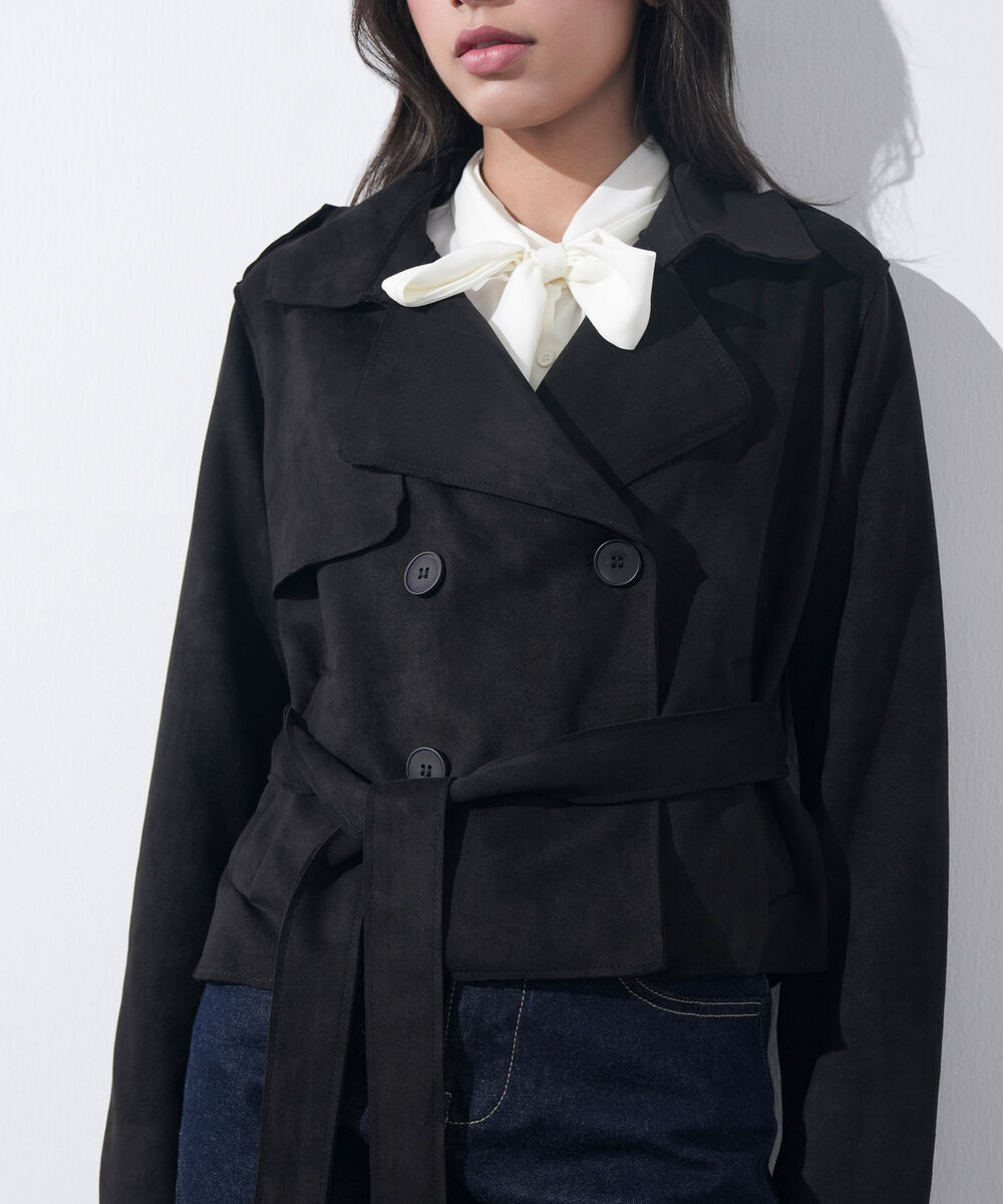 Women's Western Wear Black Faux Suede Trench Coat