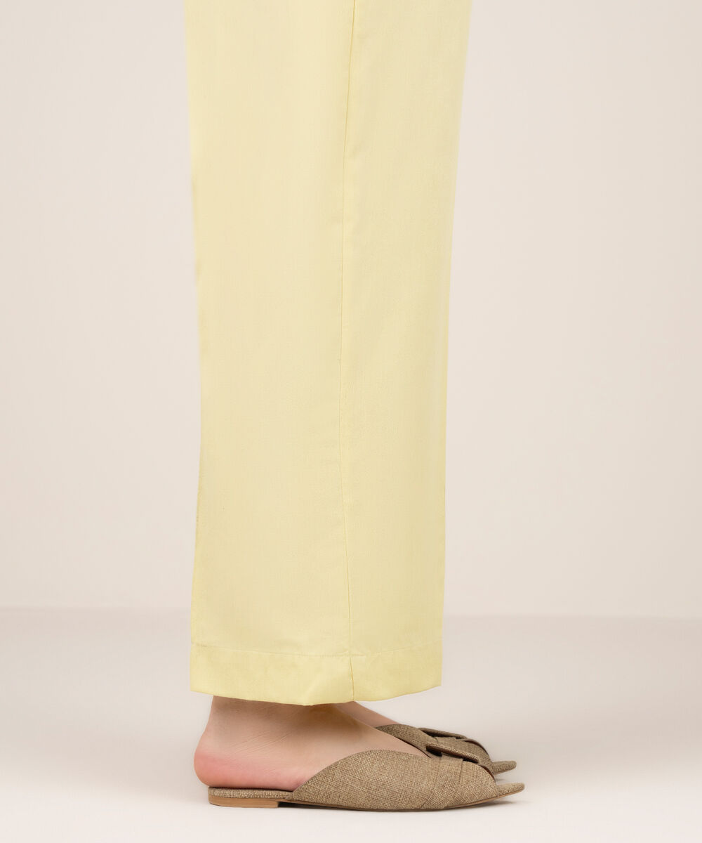 Women's RTW Self Jacquard Leno Solid Pale Yellow Straight Pants