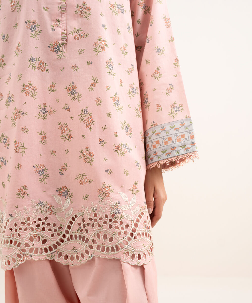 Women's Unstitched Lawn Embroidered Pink 3 Piece Suit