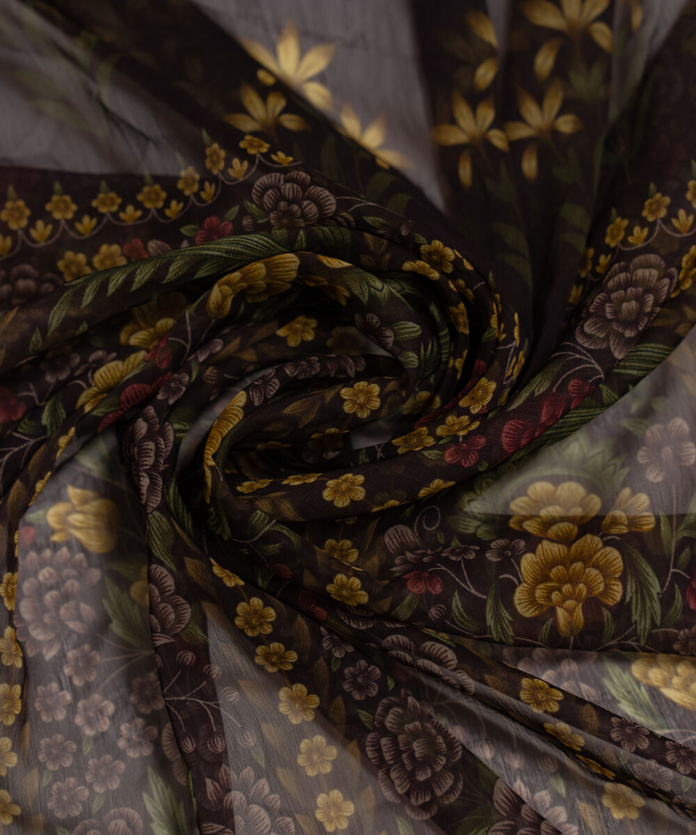 Poly Chiffon Printed Brown Dupatta