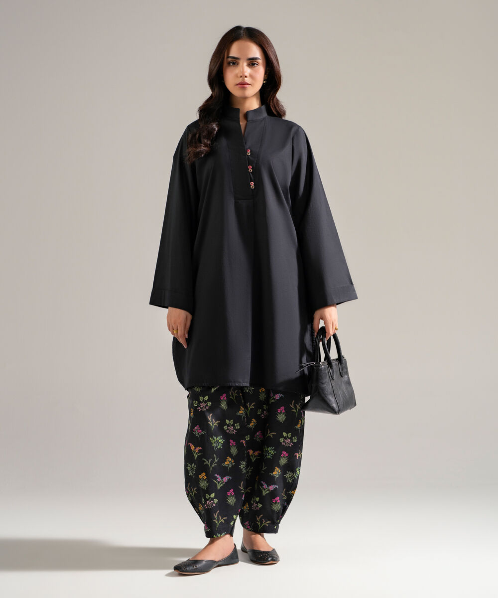 Women's RTW Cambric Solid Black Straight Shirt