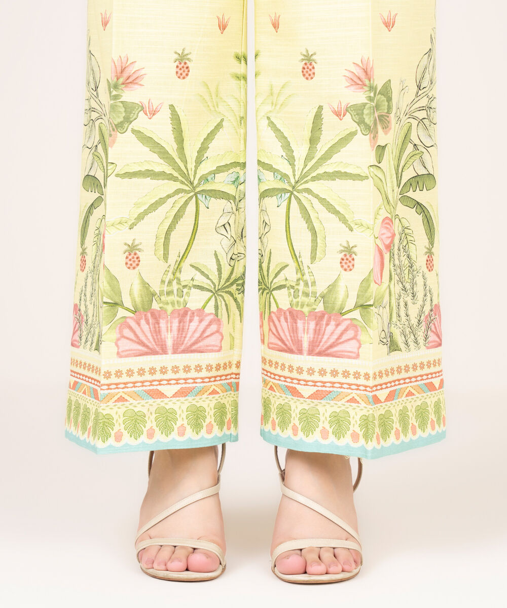 Women's RTW Light Khaddar Printed Yellow Culottes