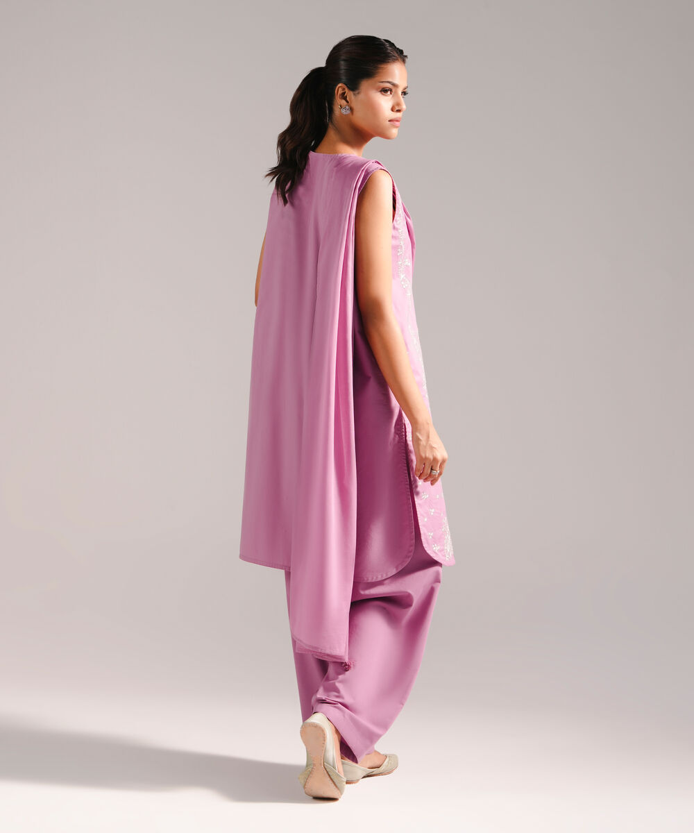 Women's RTW Lawn Embroidered Light Purple 3 Piece Suit