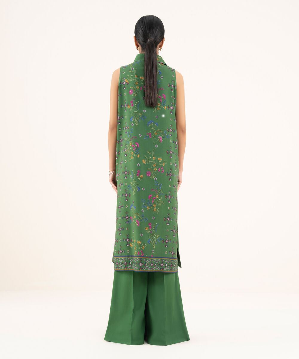 Women's Unstitched Viscose Khaddar Printed Green 2 Piece Suit