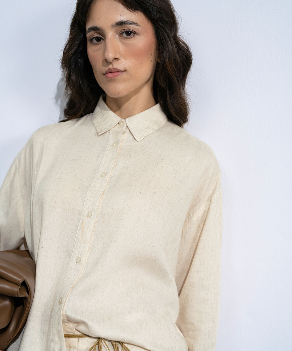 Women's Off White Linen Blend Button Through  Shirt