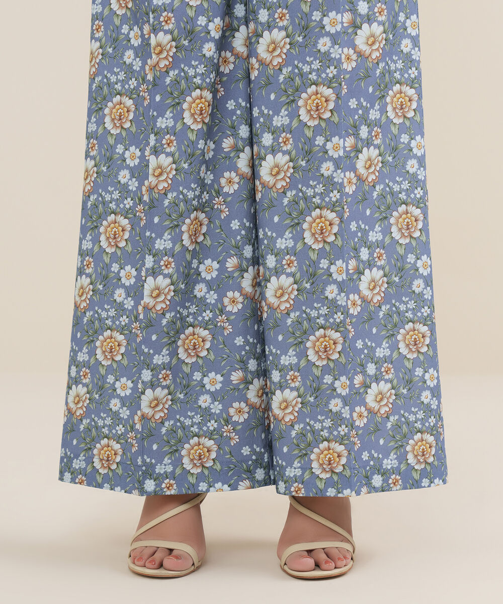 Women's RTW Cambric Blue Printed Flared Pants
