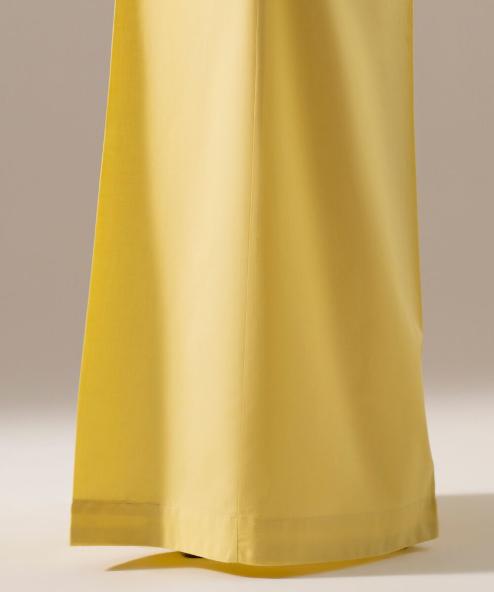Women's RTW Cambric Solid Pale Yellow Flared Pants