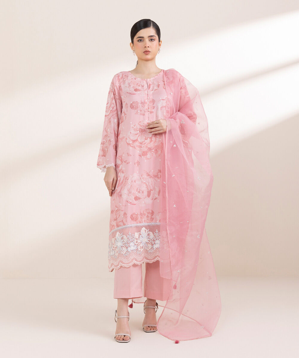 Women's Pret Arabic Lawn Pink Embroidered A-Line Shirt